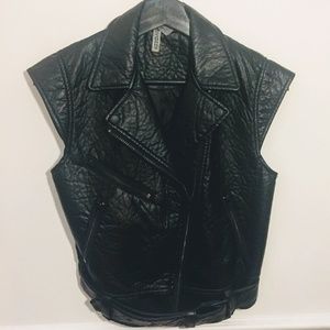 Black Vegan Leather Biker Vest